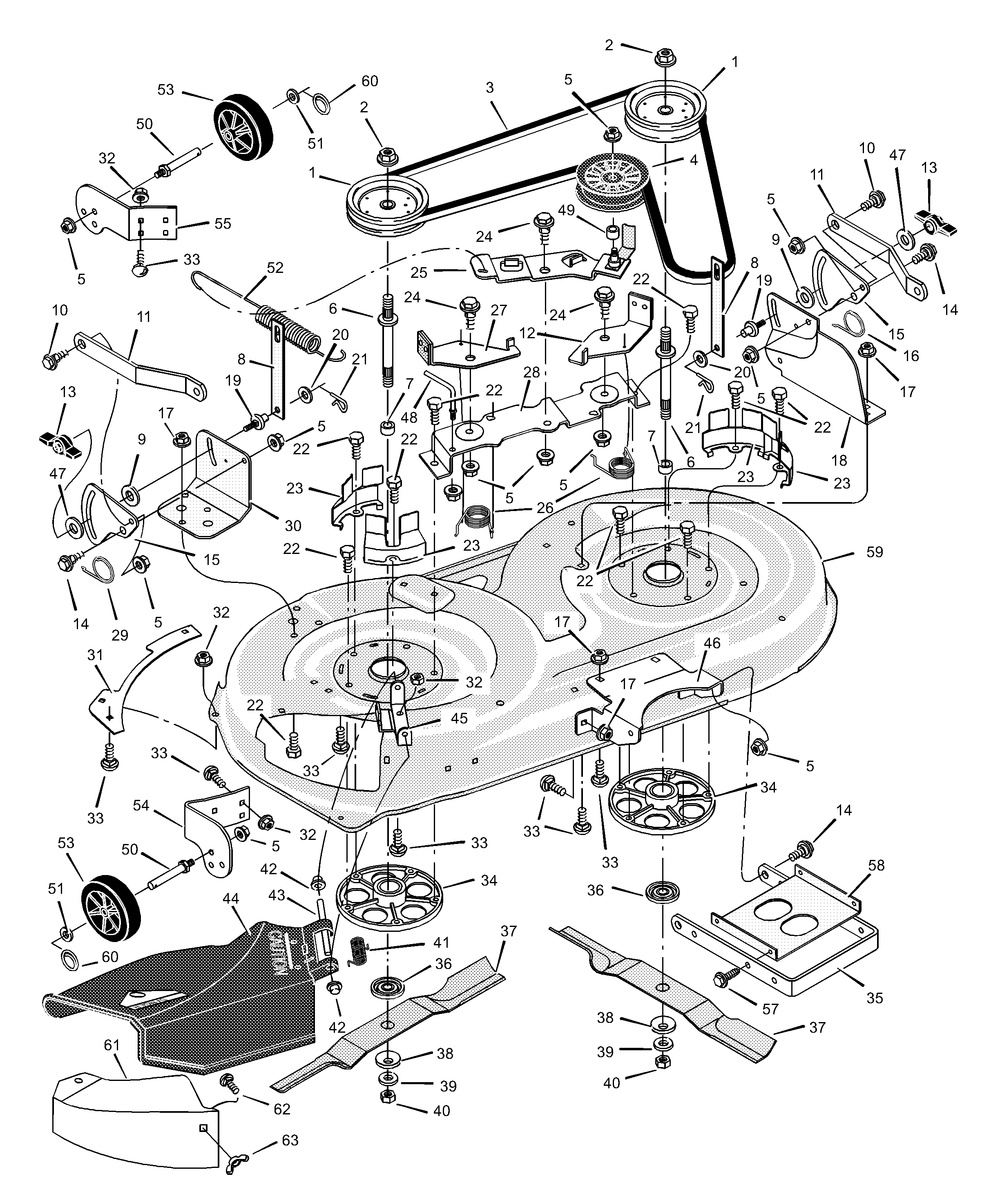 Mower Housing Diagram and Parts List for 42571X8D 2001 Briggs and Stratton Lawn Tractor